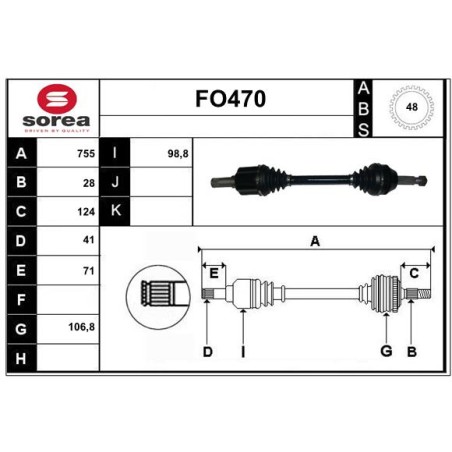 Cardan Arbre de Transmission avant Gauche Pour Ford Transit 1512912 1782560