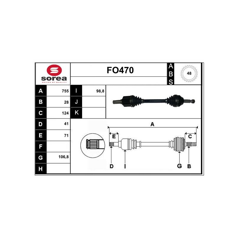 Cardan Arbre de Transmission avant Gauche Pour Ford Transit 1512912 1782560