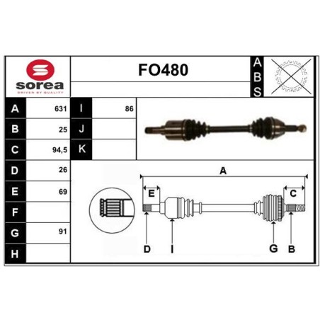 Cardan Arbre de Transmission avant Gauche Pour Ford Tourneo Transit 1328365
