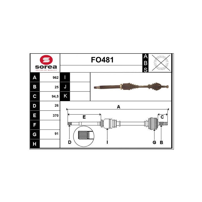 Cardan Arbre de Transmission Avant Droit Pour Ford Tourneo Transit 1328363