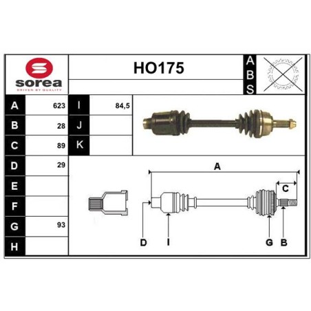 Cardan Arbre de Transmission Avant Droit Pour Honda CR-V II FR-V 44305SJHE02
