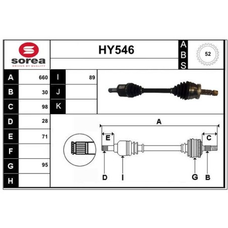 Cardan Arbre de Transmission avant Gauche Pour Hyundai Santa Fé II Kia