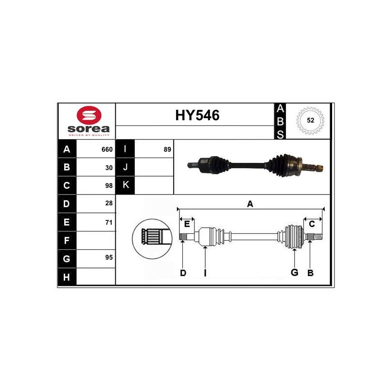 Cardan Arbre de Transmission avant Gauche Pour Hyundai Santa Fé II Kia
