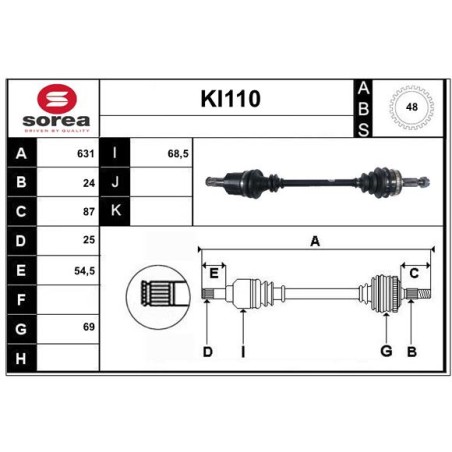 Cardan Arbre de Transmission avant Gauche Pour Kia Picanto 4950007000 4950007010