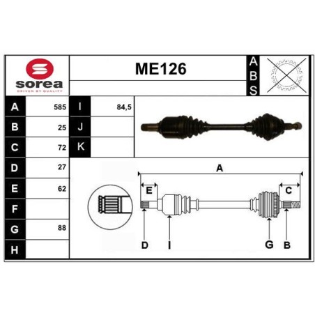 Cardan Arbre de Transmission avant Gauche Pour MERCEDES Classe A B