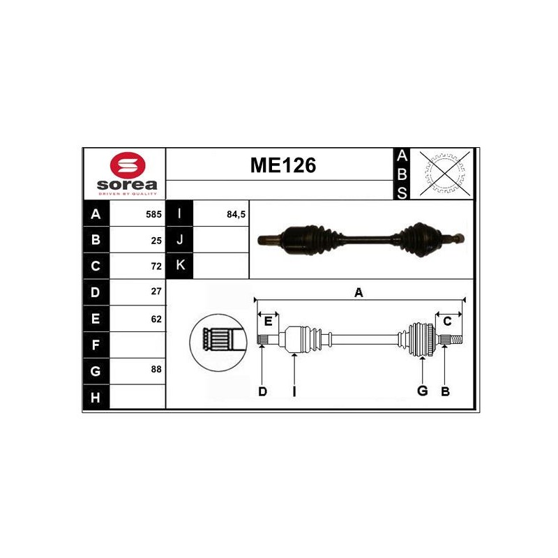 Cardan Arbre de Transmission avant Gauche Pour MERCEDES Classe A B