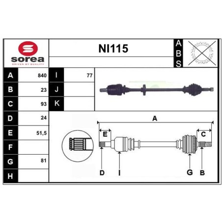 Cardan Arbre de Transmission Avant Droit Pour Nissan Micra II 391004F401