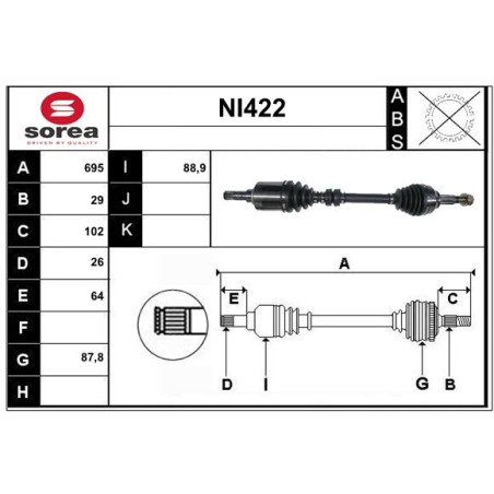 Cardan Arbre de Transmission avant Gauche Pour Nissan Qashqai +2 I 39101JD528