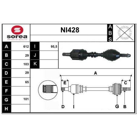 Cardan Arbre de Transmission avant Gauche Pour Renault Koleos I Nissan