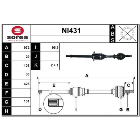 Cardan Arbre de Transmission Avant Droit Pour Renault Koleos I Nissan 39100JD74A
