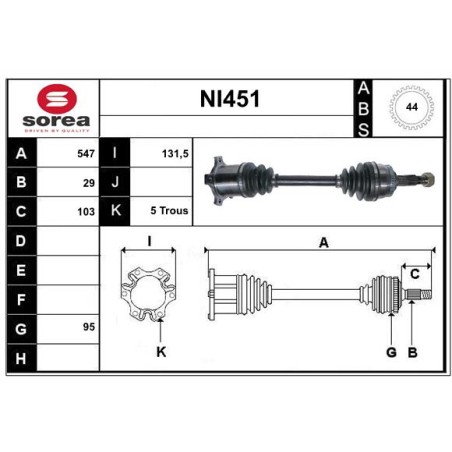 Cardan Arbre de Transmission Avant Droit Pour Nissan X-Trail 391008H715