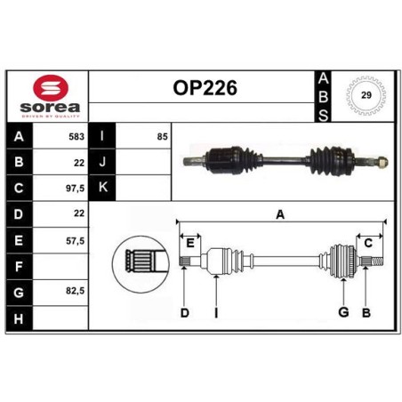 Cardan Arbre de Transmission avant Gauche Pour Opel Corsa B C Meriva A Tigra