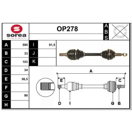 Cardan Arbre de Transmission avant Gauche Pour Opel Astra G Vectra B 374261