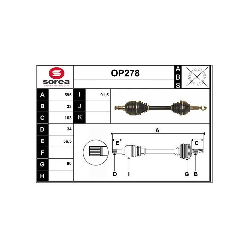 Cardan Arbre de Transmission avant Gauche Pour Opel Astra G Vectra B 374261