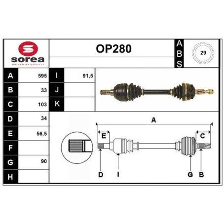 Cardan Arbre de Transmission avant Gauche Pour Opel Astra G Vectra B 374323