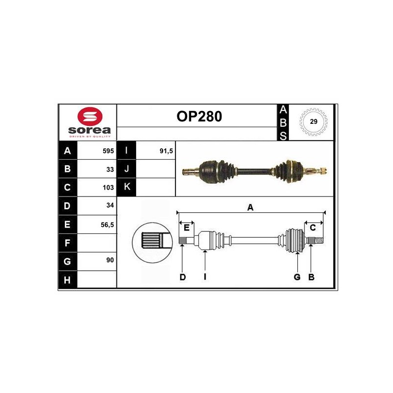 Cardan Arbre de Transmission avant Gauche Pour Opel Astra G Vectra B 374323