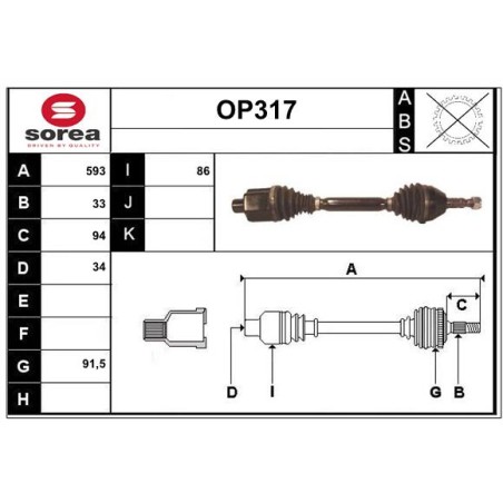Cardan Arbre de Transmission Avant Droit Pour Opel Astra H Zafira B 13245911