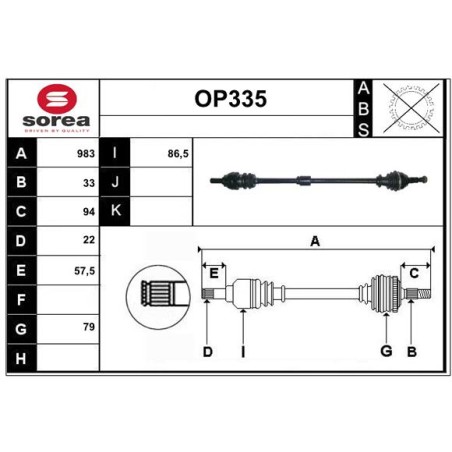 Cardan Arbre de Transmission Avant Droit Pour Opel Astra J 13335141 374891