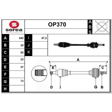 Cardan Arbre de Transmission avant Gauche Pour Opel Agila (B) Suzuki Splash