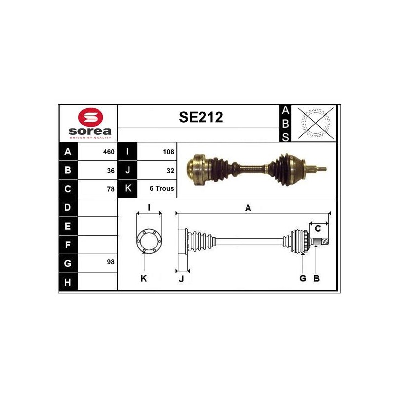 Cardan Arbre de Transmission avant Gauche Pour VW Seat Cordoba Skoda 6Q0407271J