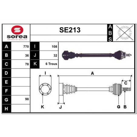 Cardan Arbre de Transmission Avant Droit Pour VW Seat Cordoba Skoda 6Q0407272J