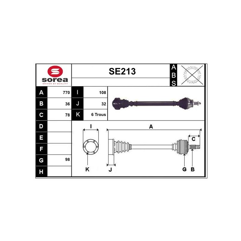 Cardan Arbre de Transmission Avant Droit Pour VW Seat Cordoba Skoda 6Q0407272J