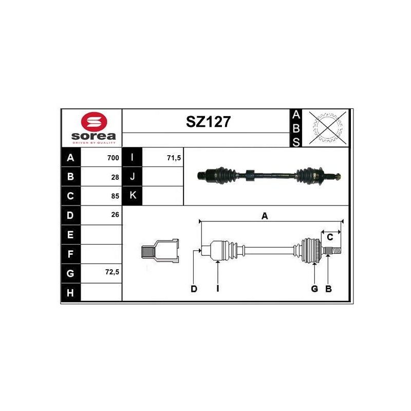 Cardan Arbre de Transmission Pour Fiat Sedici Suzuki SX4 4410179J21 4410179JC0