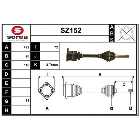 Cardan Arbre de Transmission avant Gauche Pour Suzuki Vitara 4410285C00