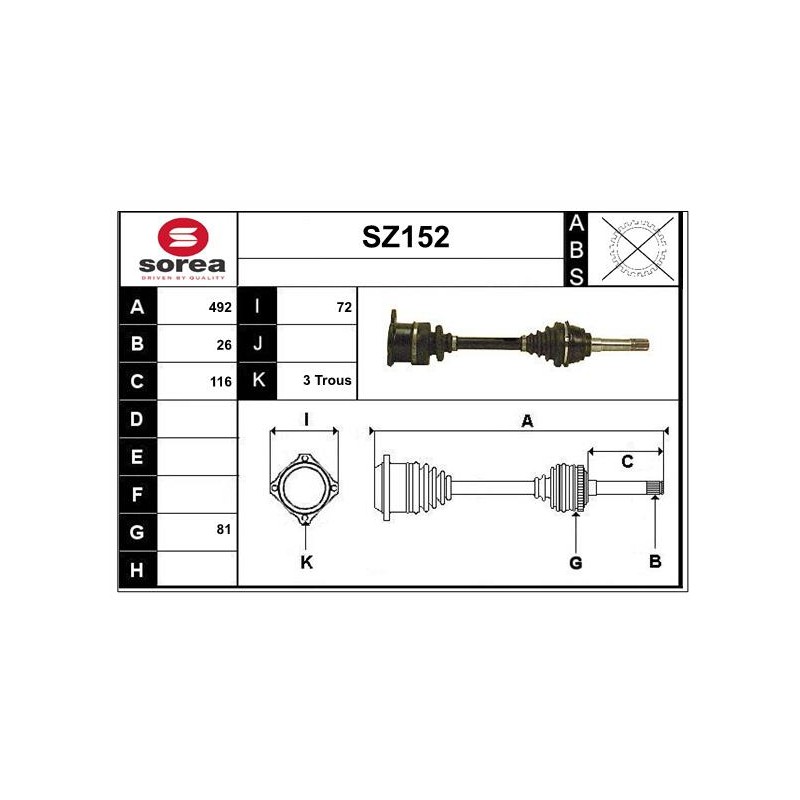 Cardan Arbre de Transmission avant Gauche Pour Suzuki Vitara 4410285C00
