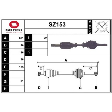 Cardan Arbre de Transmission Avant Droit Pour Suzuki Vitara 4410160A20
