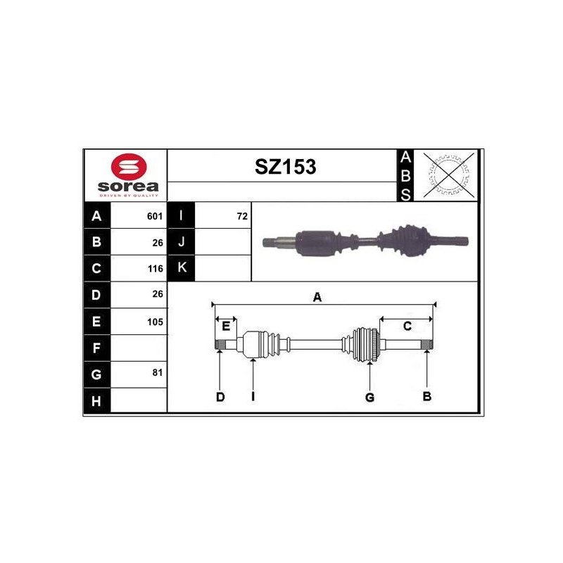 Cardan Arbre de Transmission Avant Droit Pour Suzuki Vitara 4410160A20