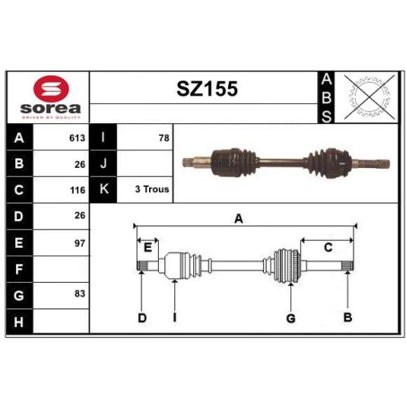 Cardan Arbre de Transmission Avant Droit Pour Suzuki Grand Vitara I 4410167D01