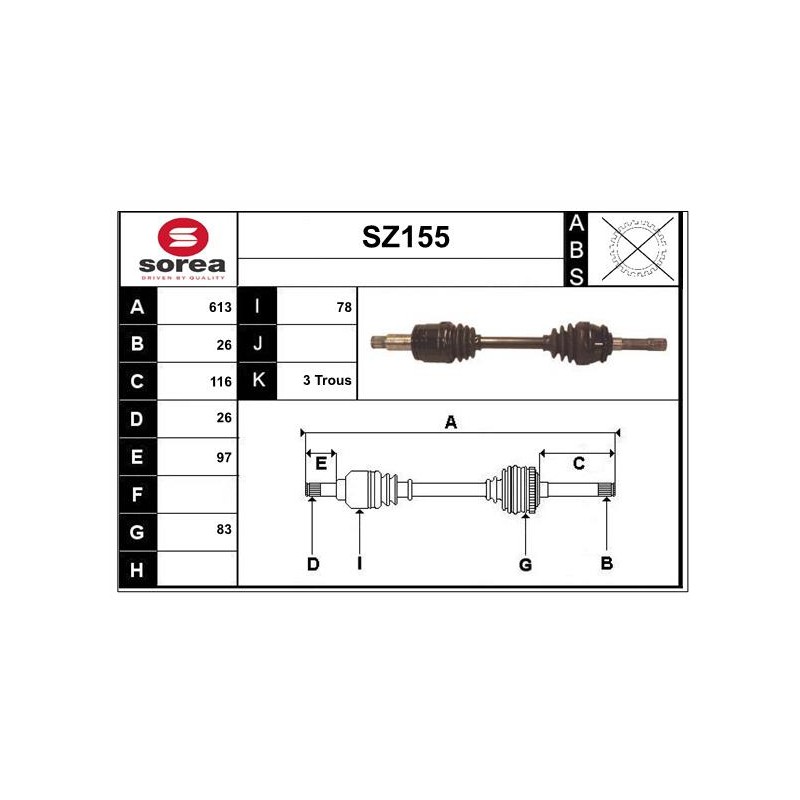 Cardan Arbre de Transmission Avant Droit Pour Suzuki Grand Vitara I 4410167D01