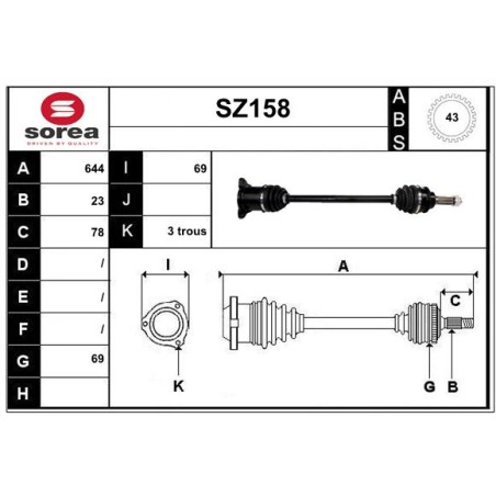 Cardan Arbre de Transmission Pour Suzuki Swift III 4410663J00 4410663J00000