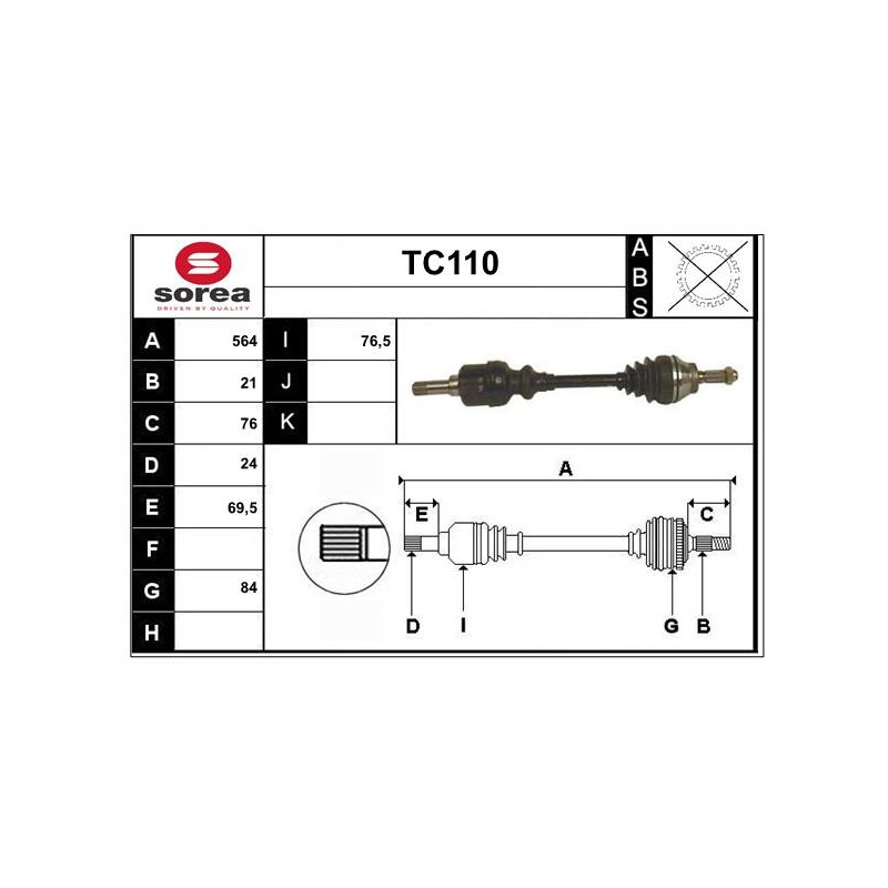 Cardan Arbre de Transmission avant Gauche Pour Peugeot 205 - I Citroën C15 Visa