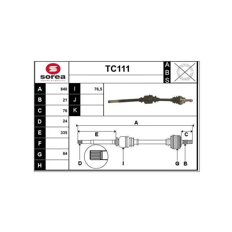 Cardan Arbre de Transmission Avant Droit Pour Peugeot 205 - I Citroën C15 Visa