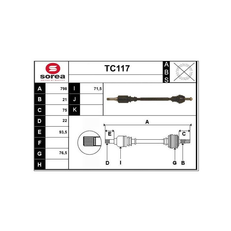 Cardan Arbre de Transmission Avant Droit Pour Peugeot 106 I II Citroën AX Saxo