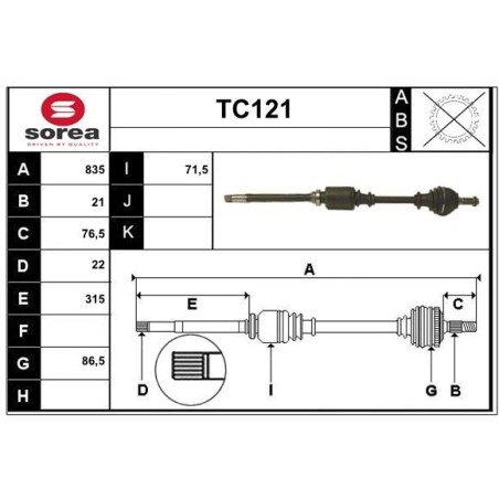 Cardan Arbre de Transmission Avant Droit Pour Peugeot 205 I II Citroën C15