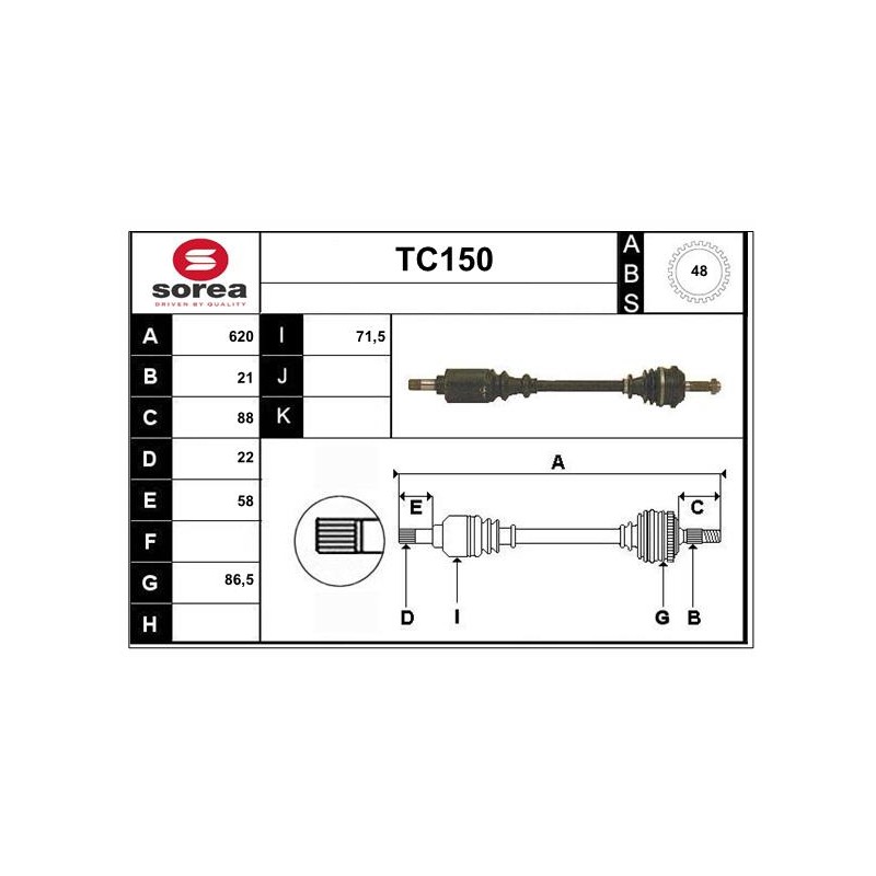 Cardan Arbre de Transmission avant Gauche Pour Peugeot 106 II Citroën Saxo