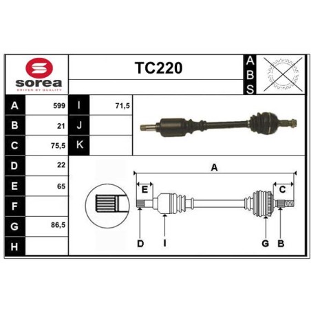 Cardan Arbre de Transmission avant Gauche Pour Citroën Xsara ZX