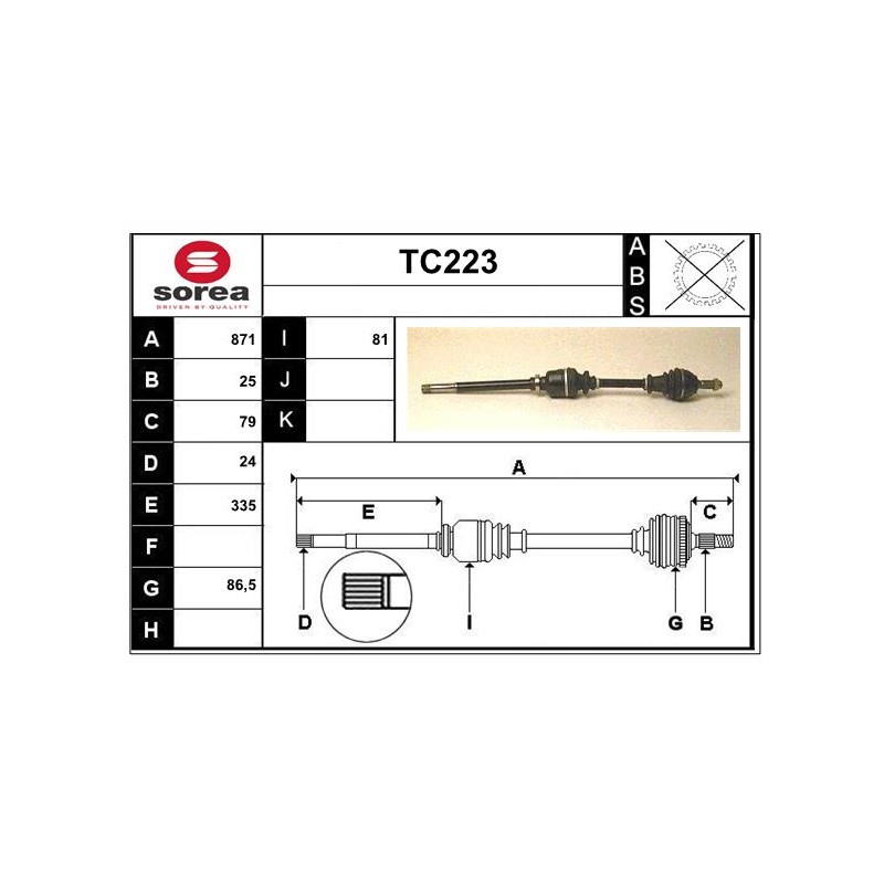 Cardan Arbre de Transmission Avant Droit Pour Citroën ZX