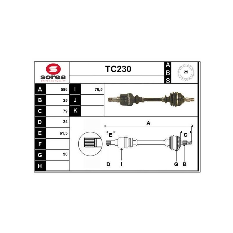 Cardan Arbre de Transmission avant Gauche Pour Peugeot Partner Citroën ZX