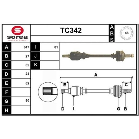 Cardan Arbre de Transmission avant Gauche Pour Peugeot Fiat Citroën Lancia
