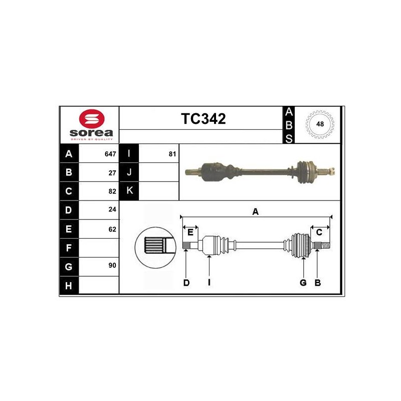 Cardan Arbre de Transmission avant Gauche Pour Peugeot Fiat Citroën Lancia