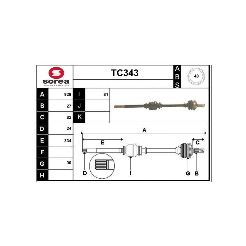 Cardan Arbre de Transmission Avant Droit Pour Peugeot Fiat Scudo Citroën Lancia