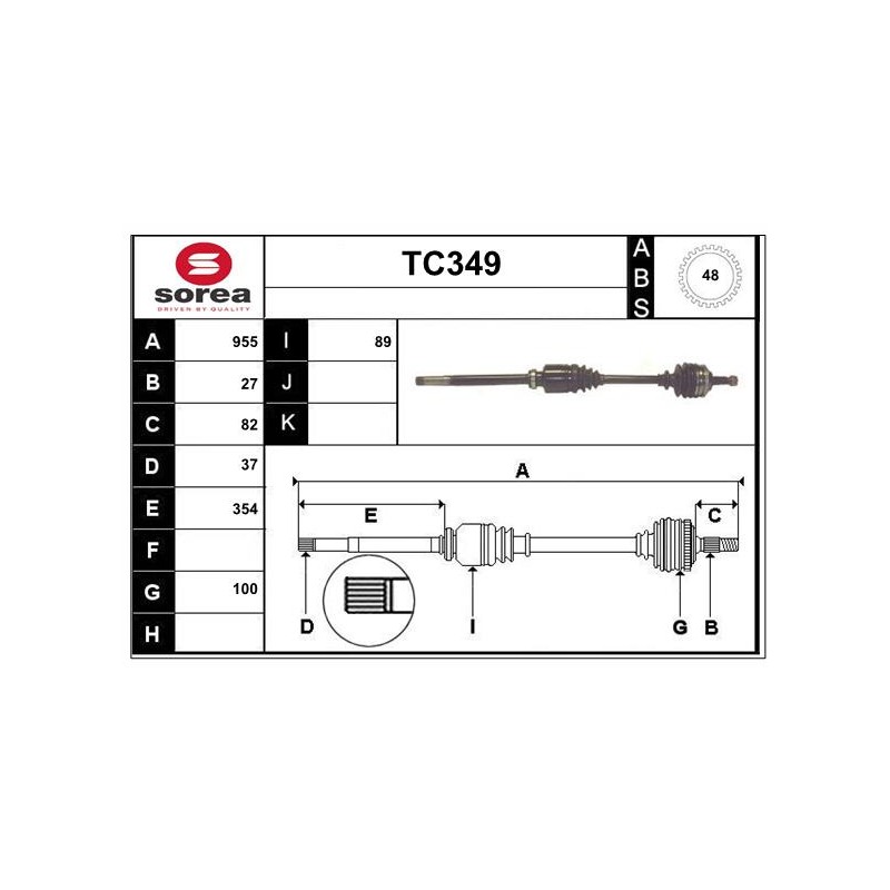 Cardan Arbre de Transmission Avant Droit Pour Peugeot Fiat Citroën Lancia