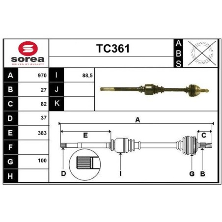 Cardan Arbre de Transmission Avant Droit Pour Peugeot Fiat Citroën C8 Lancia