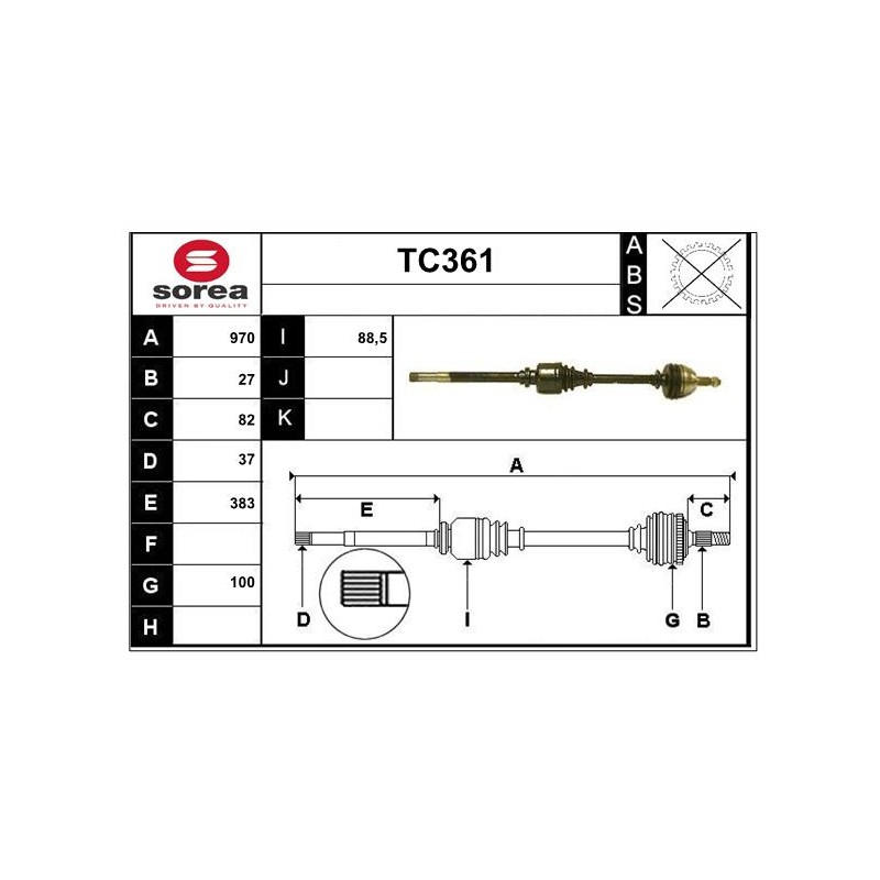 Cardan Arbre de Transmission Avant Droit Pour Peugeot Fiat Citroën C8 Lancia
