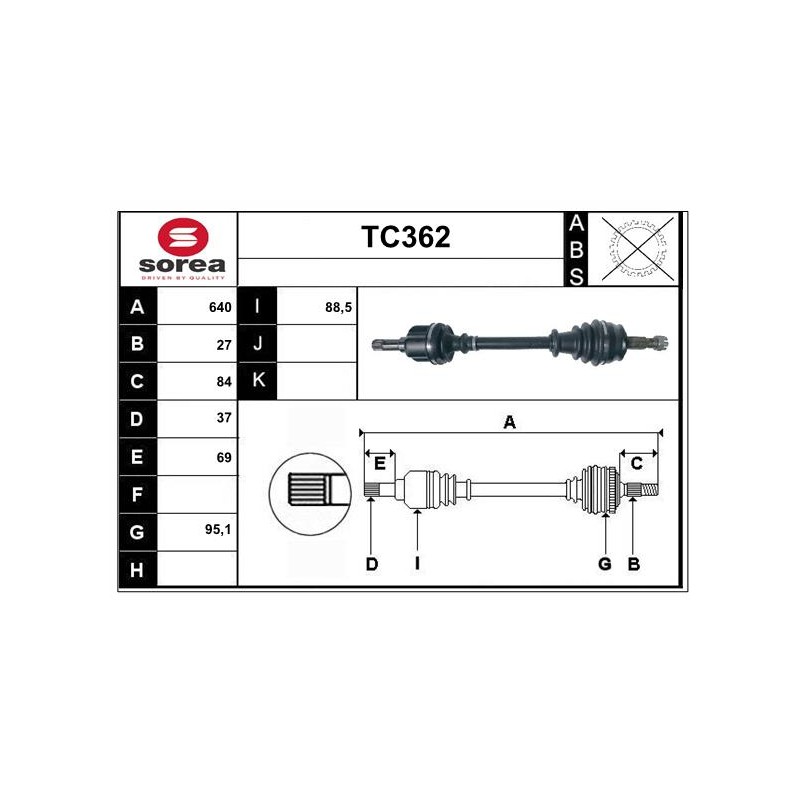 Cardan Arbre de Transmission avant Gauche Pour Peugeot Fiat Citroën Lancia
