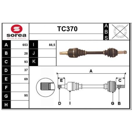 Cardan Arbre de Transmission avant Gauche Pour Peugeot Fiat Toyota Citroën